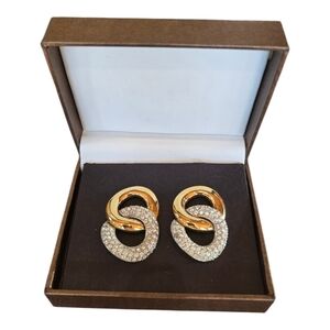 Givenchy Paris New York Vintage Circle Crystal Gold Plated Clip Earrings